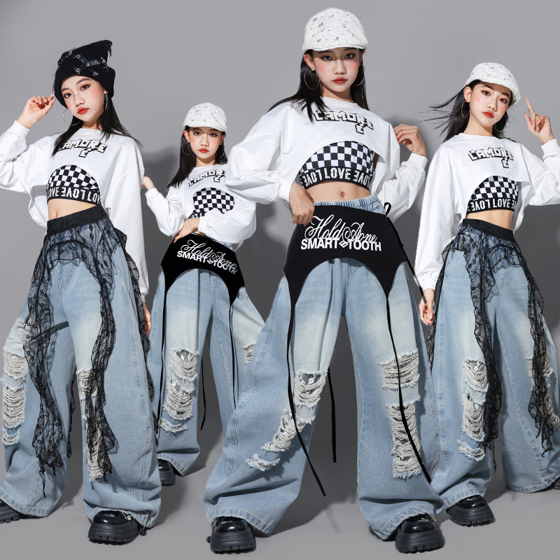 Street Fashion Kpop - แฟชั่นฮิปฮอปสำหรับเด็กผู้หญิง เสื้อครอปท็อปสไตล์เคป๊อป กางเกงคาร์โก้ลายตัวอักษร เสื้อคลุมคาร์ดิแกนสำหรับเต้นสตรีท ชุดเสื้อผ้าสตรีทแวร์สำหรับเด็กผู้หญิง ชุดแจ๊สสำหรับกลุ่มเกิร์ลกรุ๊ป