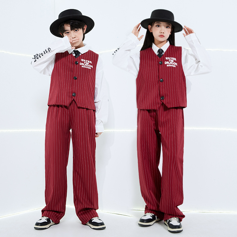 Street Fashion Kpop - ชุดเต้นสตรีทแดนซ์ลายทางสำหรับสาวแฟชั่น ชุดแข่งขันเต้นบอลรูมสำหรับเด็กผู้ชาย ชุดแจ๊สสำหรับกลุ่ม ชุดฮิปฮอปสำหรับการแสดงบนเวที ชุดเคป๊อป