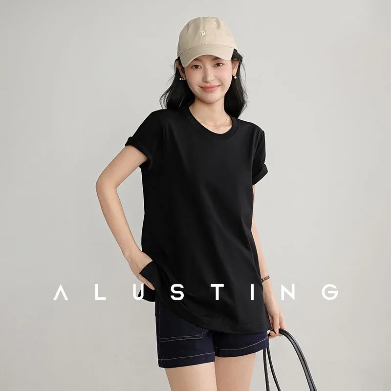 Longline Tee Oversized - เสื้อยืดผู้หญิงคอกลม แขนสั้น ทรงหลวม ยาวพิเศษ ผ่าข้าง สไตล์ลำลอง