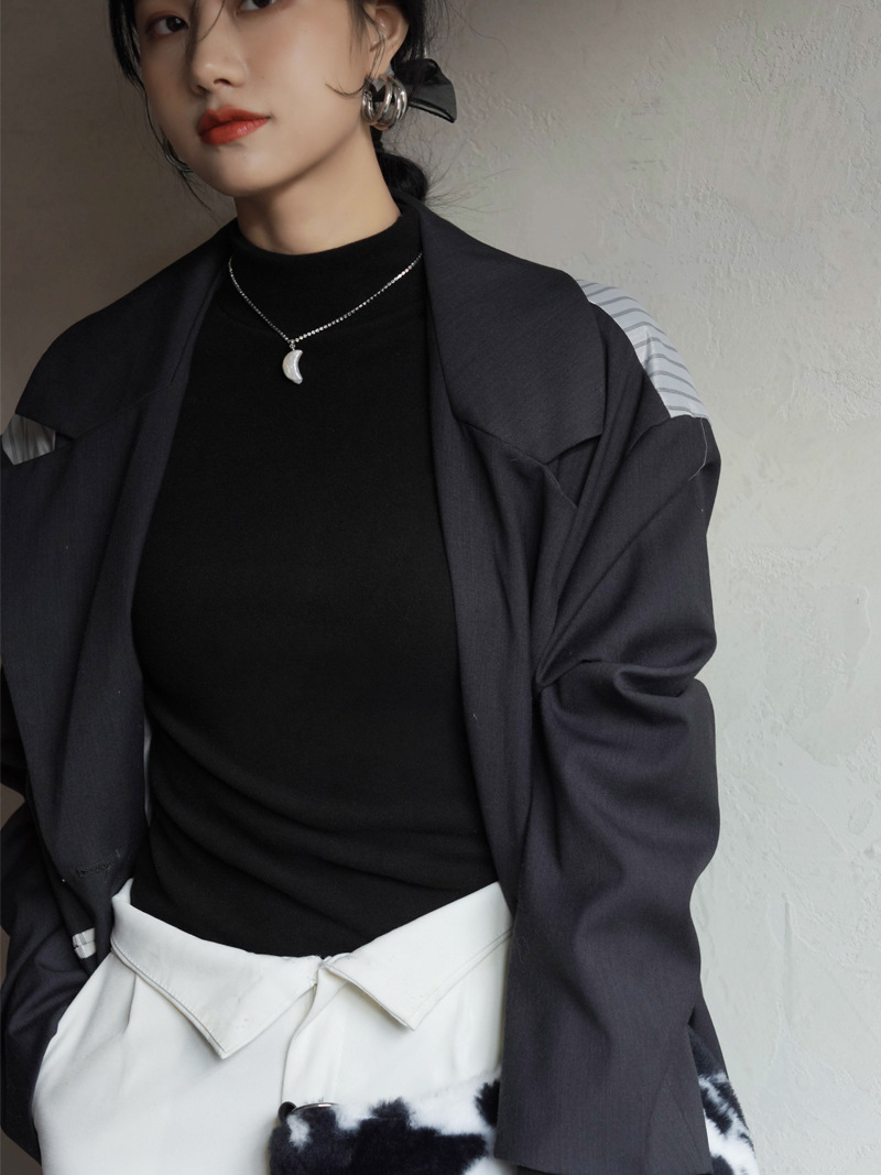 Longline Tee Oversized - เสื้อยืดแขนยาวทรงเข้ารูปสไตล์คลาสสิกสำหรับผู้หญิง คอสูงปานกลาง บุขนด้านในให้ความอบอุ่น ทรงโอเวอร์ไซส์ สไตล์ Y2K