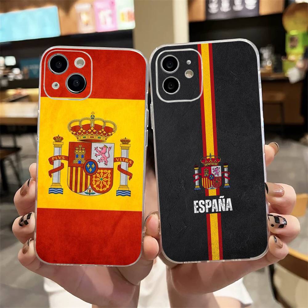 Street Fashion Store - เคสโทรศัพท์ลายธงชาติสเปน สำหรับ iPhone17,16,15,14,13,12,11 Plus,Pro Max แบบนิ่มใส