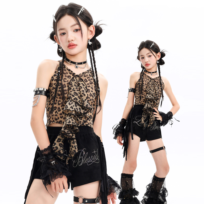 Street Fashion Kpop - ชุดการแสดงแจ๊สแดนซ์สำหรับสาวแฟชั่น ชุดการแสดงกลุ่ม ชุดคิปป๊อปสำหรับเด็ก เสื้อผ้าฮิปฮอปเท่ๆ ชุดเต้นรำบนเวทีและสตรีทแดนซ์ รุ่น