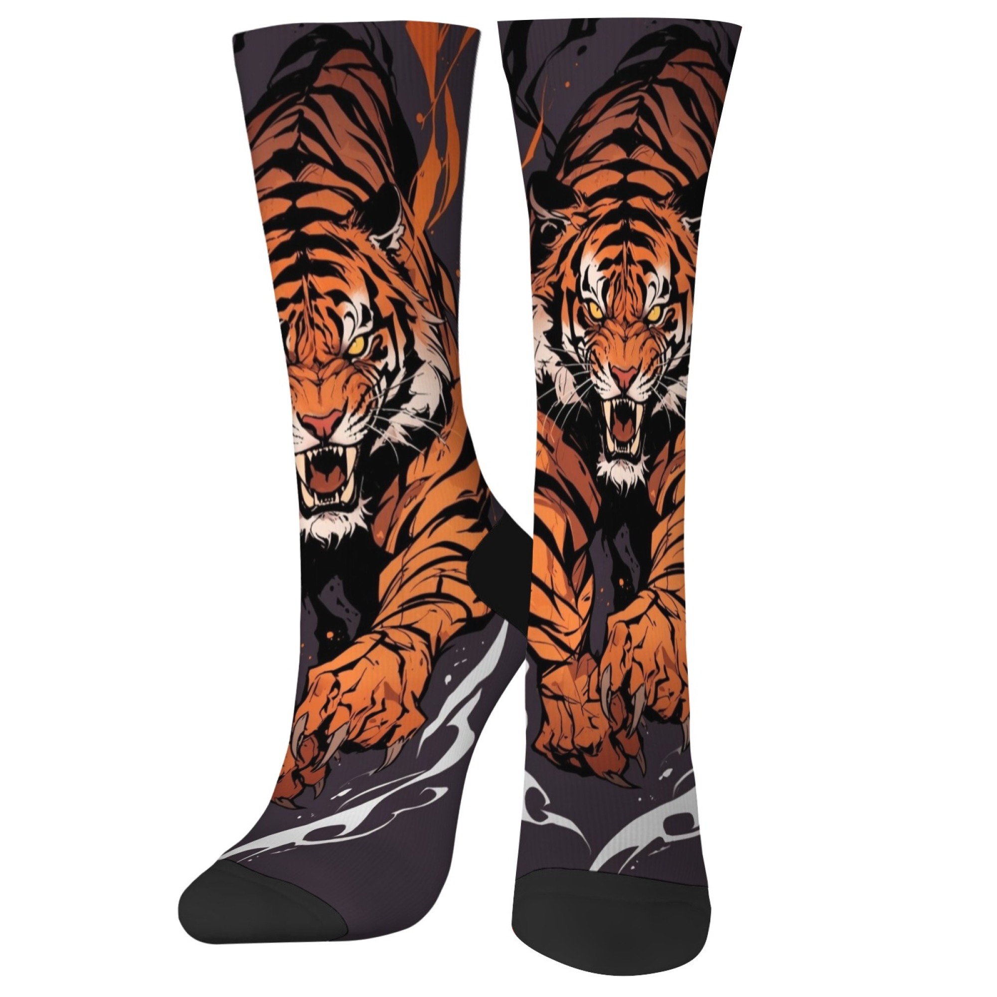 Street Fashion Asian Men - Unisex Fierce Tiger พิมพ์เอเชีย - แรงบันดาลใจถุงเท้าลูกเรือ,Bold