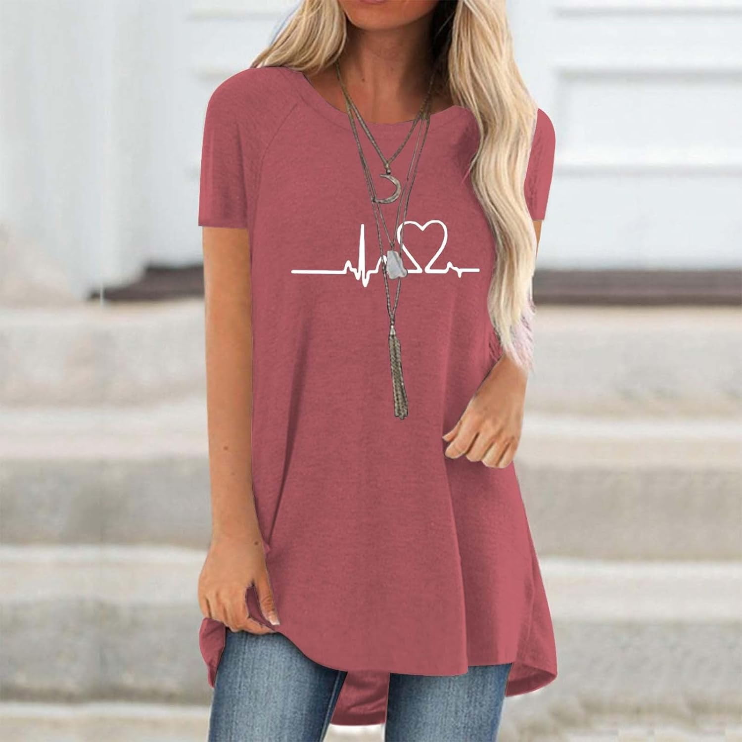 Longline Tee Oversized - เสื้อยืดแขนสั้นแฟชั่นสำหรับผู้หญิงพิมพ์ลายกราฟิกแนวสตรีทเสื้อยืด Y2K ทูนิคทรงโอเวอร์ไซส์เสื้อผ้าผู้หญิง