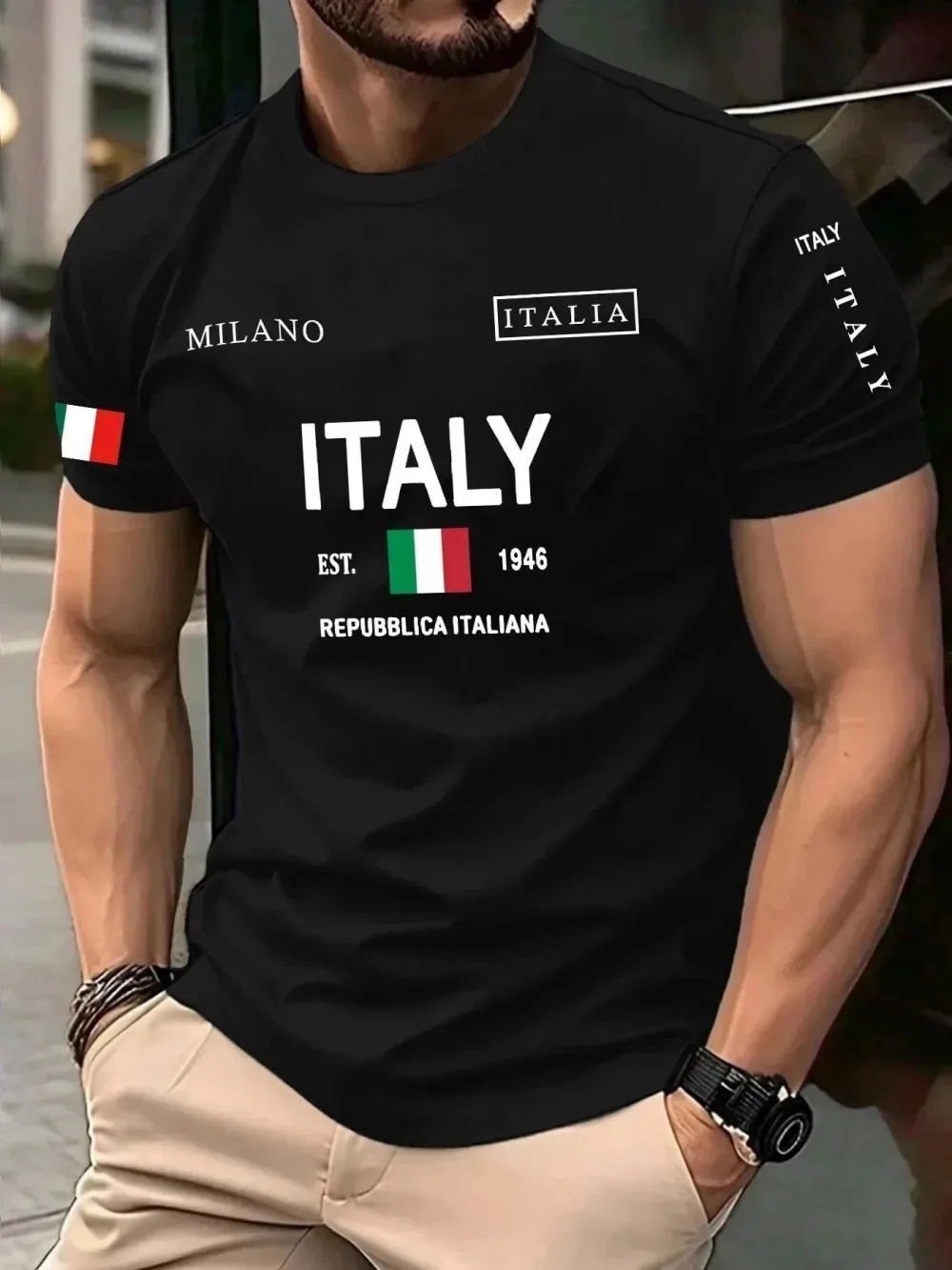 เสื้อยืดผู้ชายพิมพ์ลาย 3D สไตล - Street Fashion Of Milan บทวิจารณ์และราคา