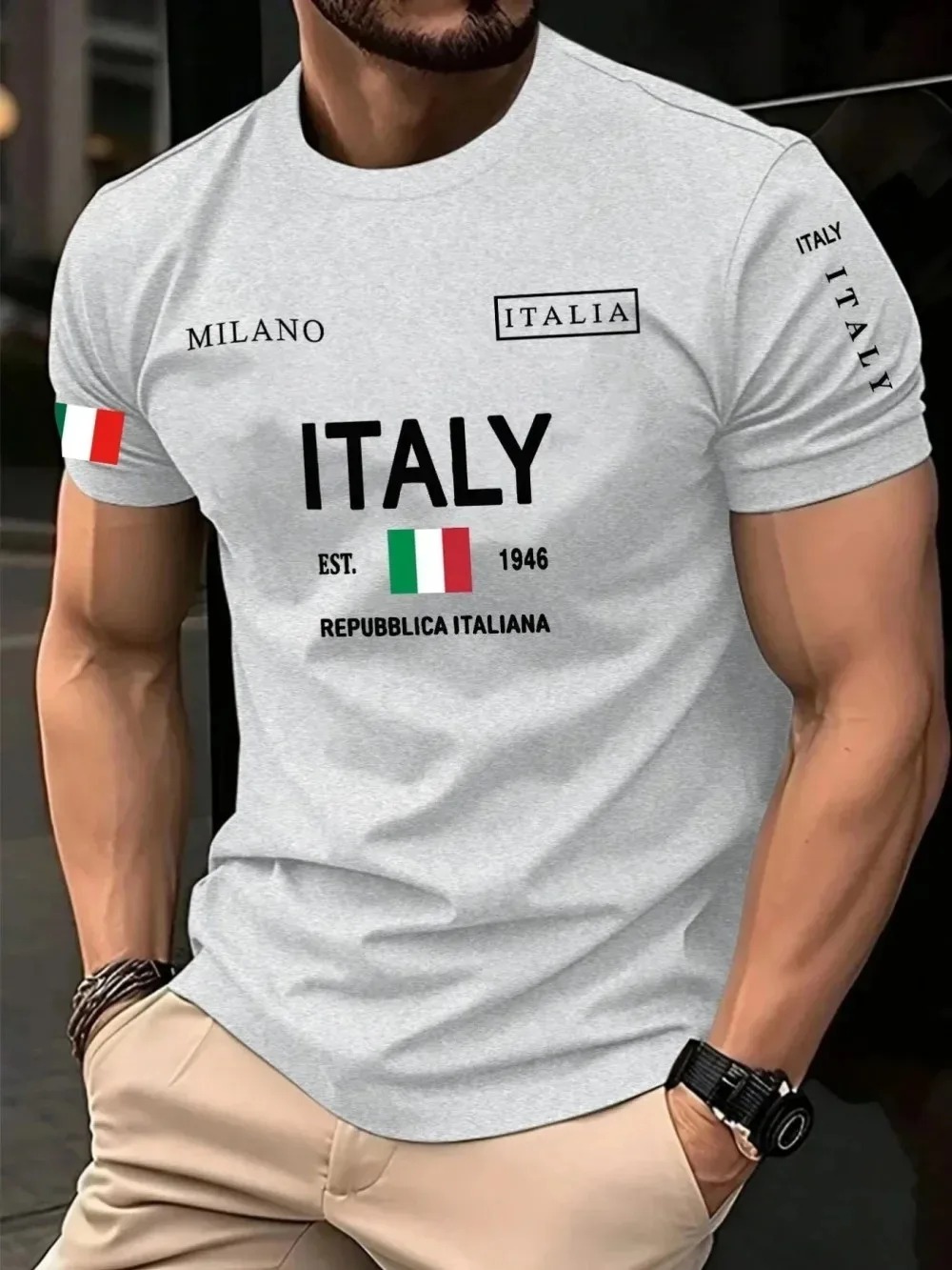 เสื้อยืดผู้ชายพิมพ์ลาย 3D สไตล - Street Fashion Of Milan บทวิจารณ์และราคา