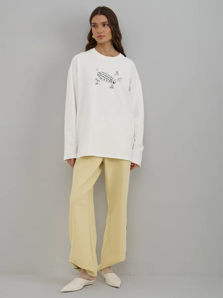 เสื้อยืดแขนยาวผู้หญิงผ้าฝ้าย 1 - Longline Tee Oversized บทวิจารณ์และราคา