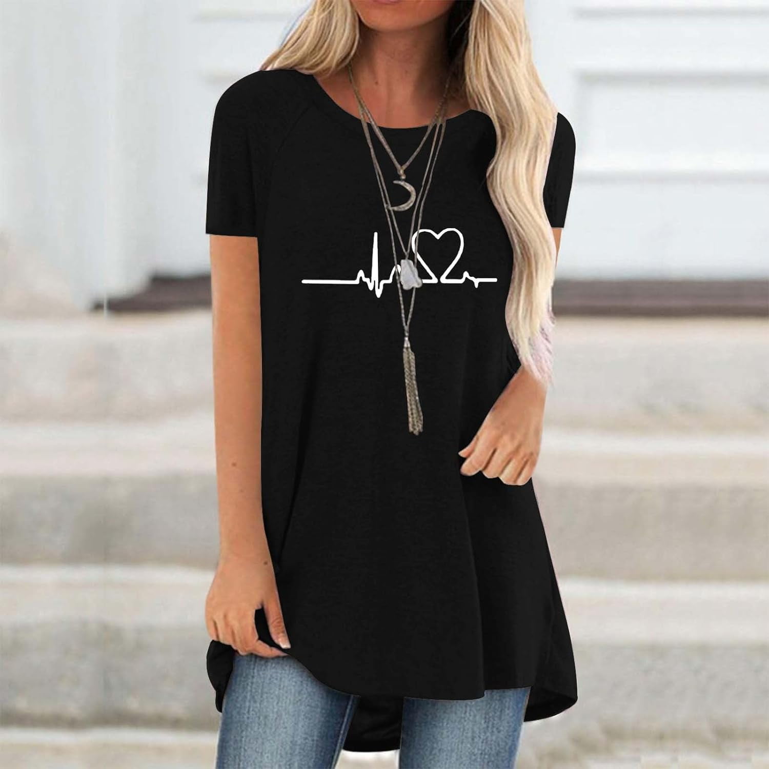 เสื้อยืดแขนสั้นแฟชั่นสำหรับผู้ - Longline Tee Oversized บทวิจารณ์และราคา