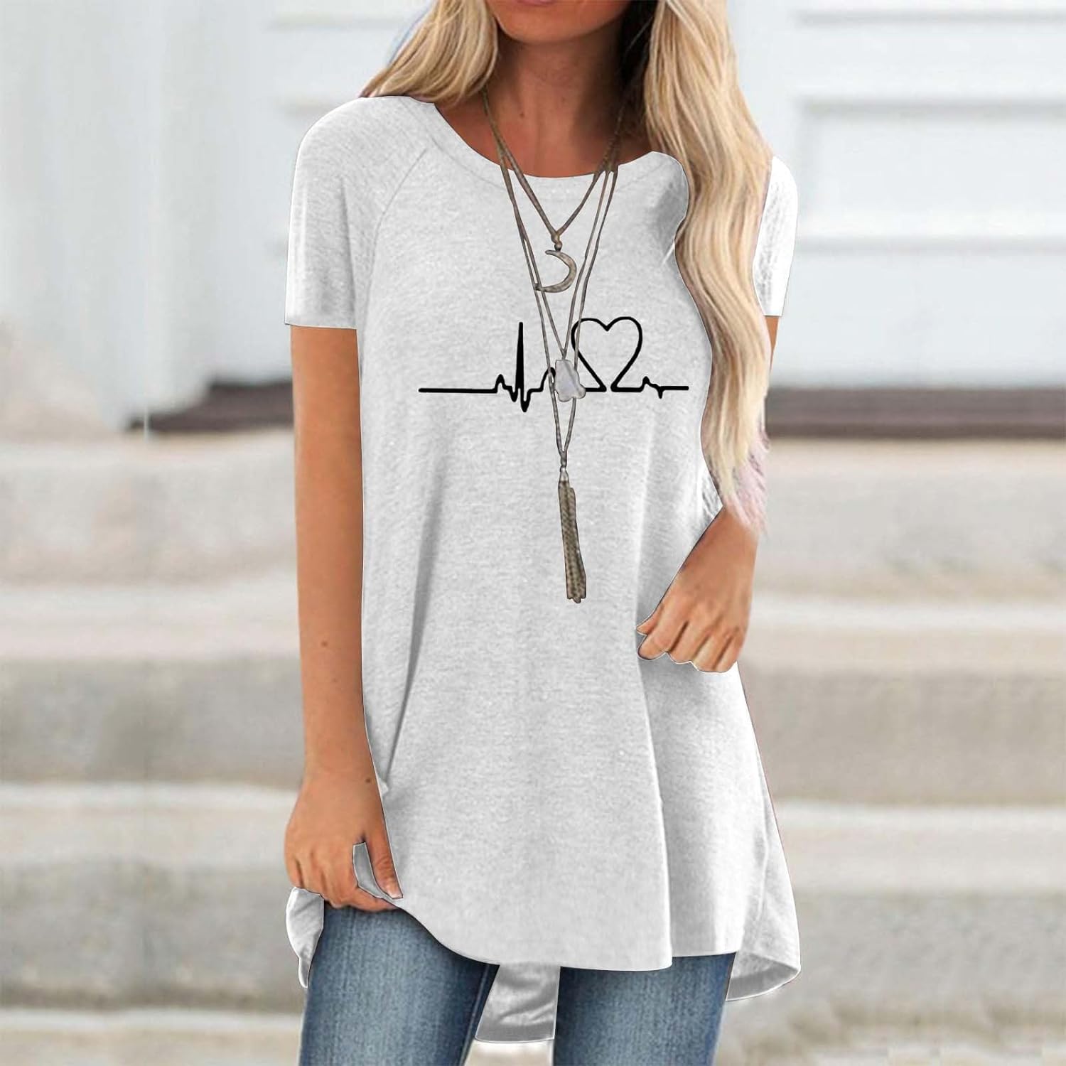 เสื้อยืดแขนสั้นแฟชั่นสำหรับผู้ - Longline Tee Oversized บทวิจารณ์และราคา