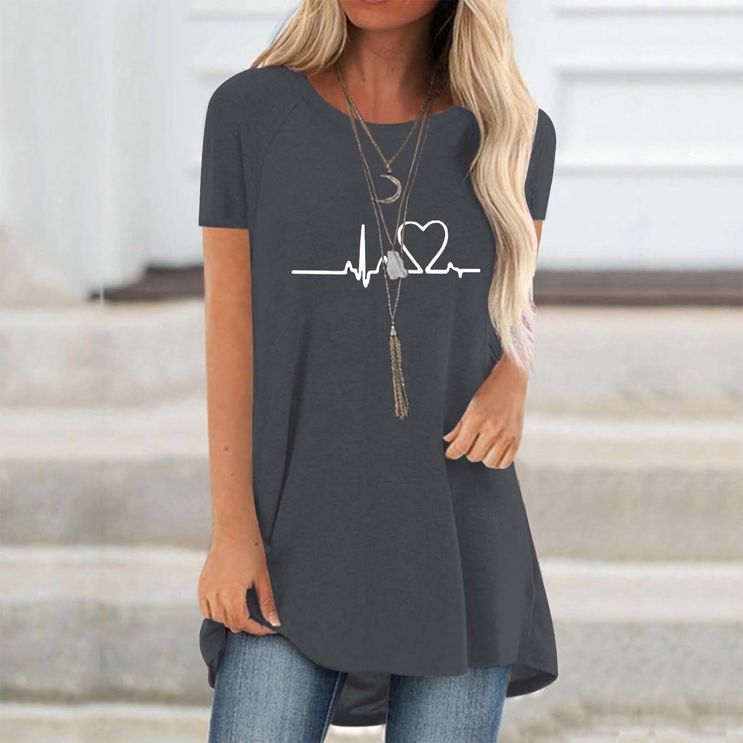 เสื้อยืดแขนสั้นแฟชั่นสำหรับผู้ - Longline Tee Oversized บทวิจารณ์และราคา